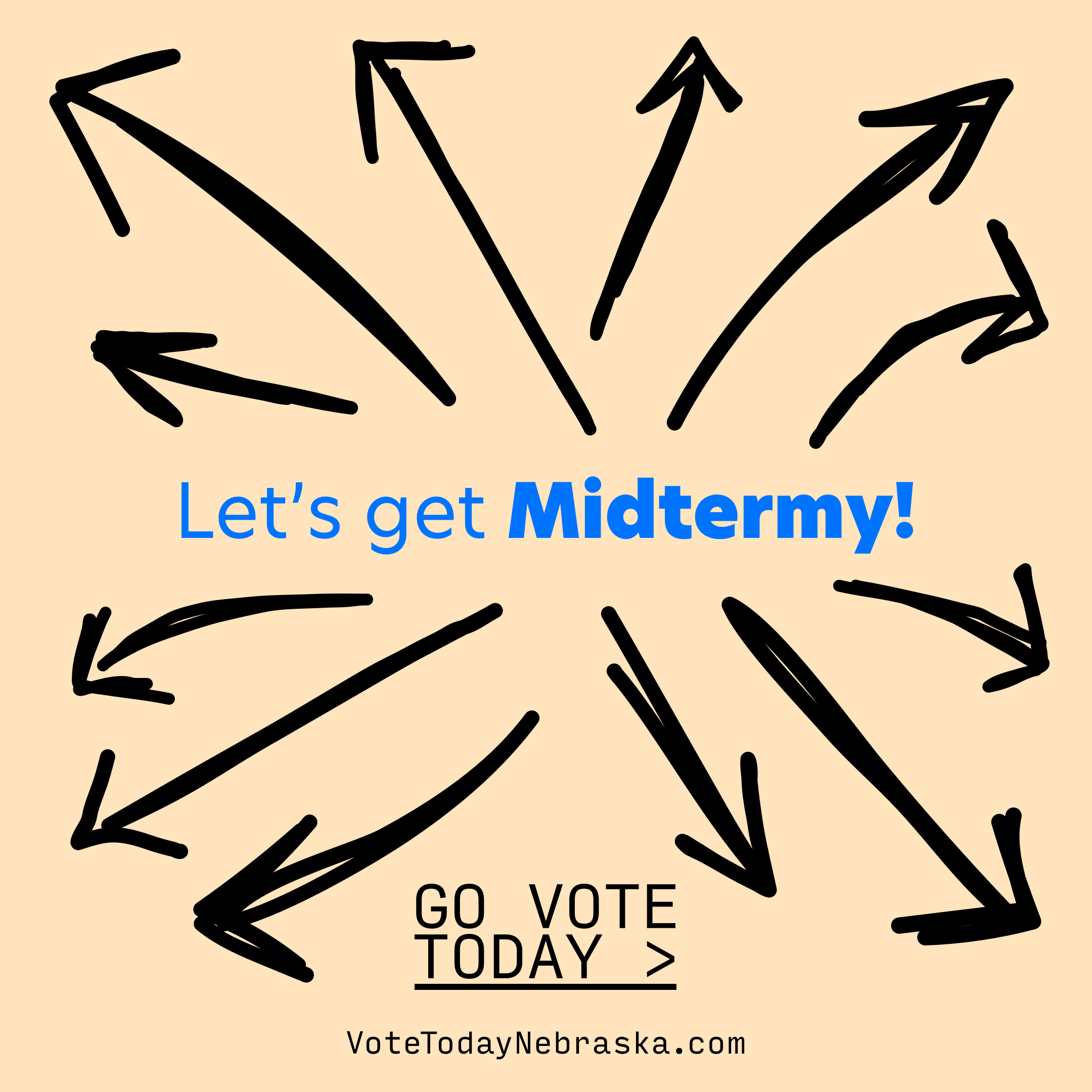 Drawing of arrows pointing outward Let's Get Midtermy! Go Vote Today >