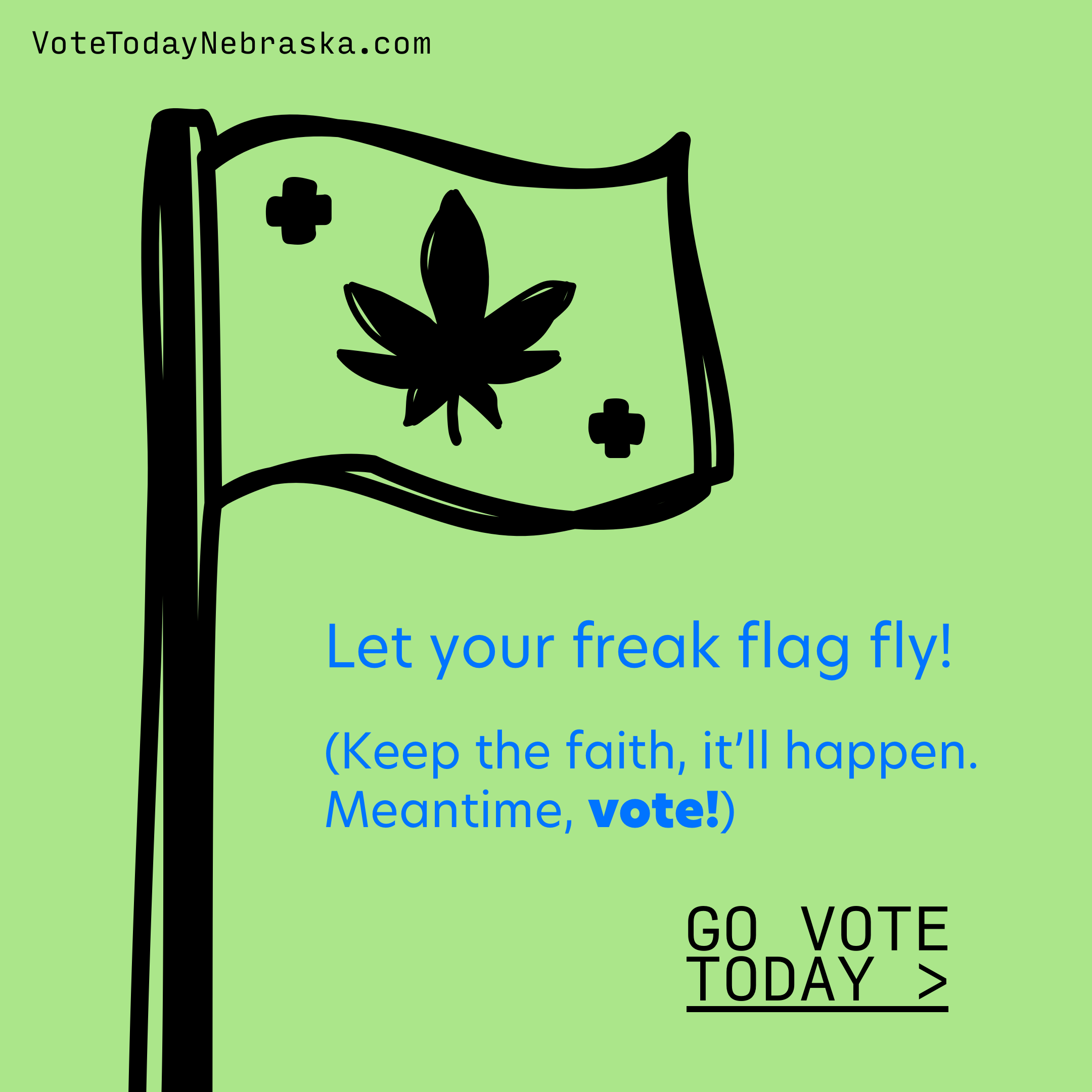 Drawing of the medical marijuana flag flying. Let your freak flag fly! (Keep the faith, it'll happen. Meantime, vote!) Go Vote Today >